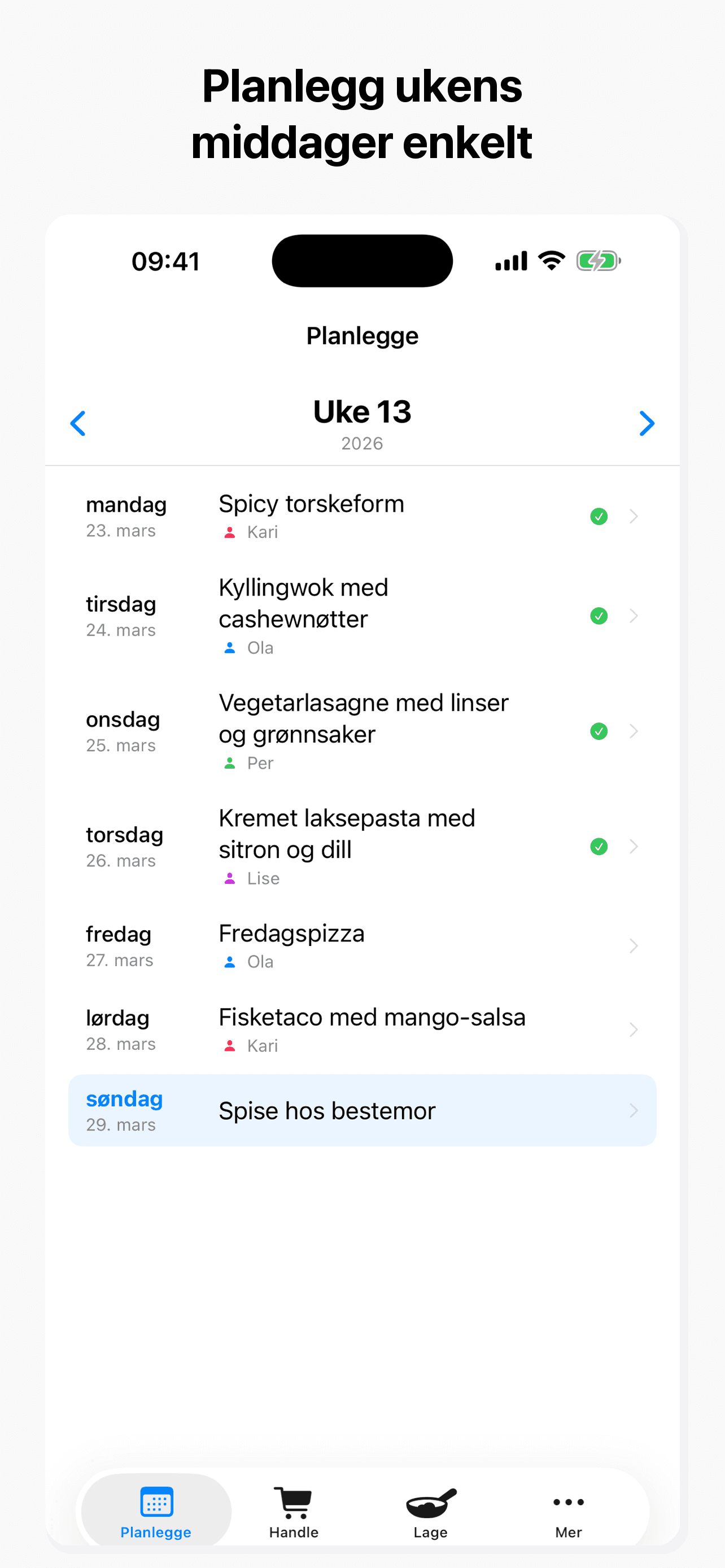 Planlegg ukens middager enkelt